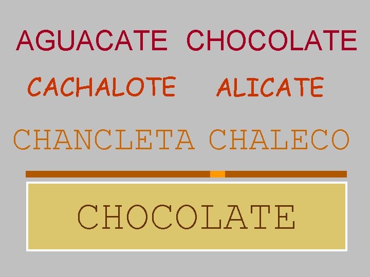 AGUACATE CHOCOLATE CACHALOTE ALICATE CHANCLETA CHALECO CHOCOLATE 