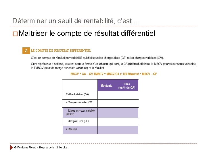 Déterminer un seuil de rentabilité, c’est … � Maitriser le compte de résultat différentiel