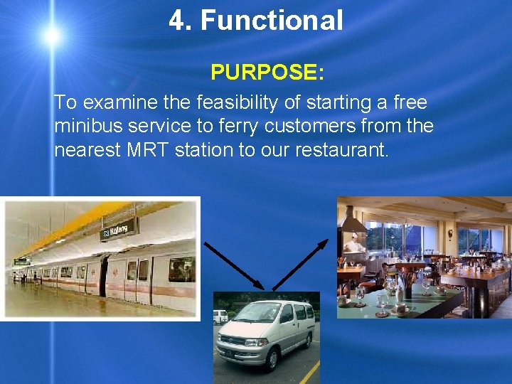 4. Functional PURPOSE: To examine the feasibility of starting a free minibus service to