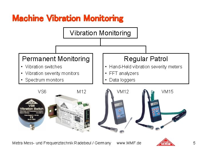 Machine Vibration Monitoring Permanent Monitoring • Vibration switches • Vibration severity monitors • Spectrum Machine Vibration Monitoring Permanent Monitoring • Vibration switches • Vibration severity monitors • Spectrum