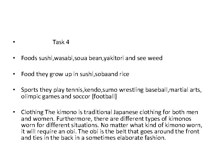  • Task 4 • Foods sushi, wasabi, soua bean, yakitori and see weed