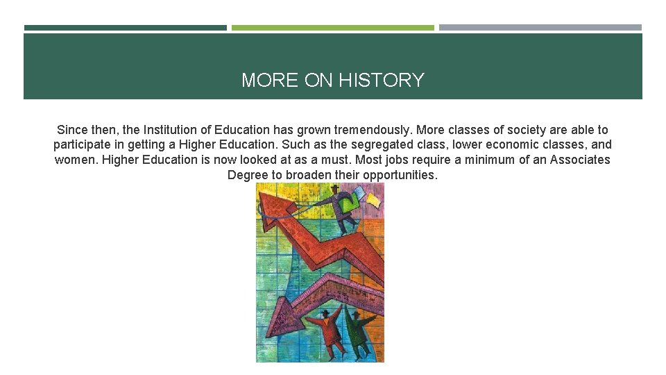 MORE ON HISTORY Since then, the Institution of Education has grown tremendously. More classes