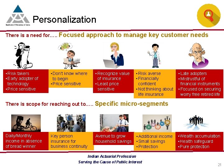 Personalization There is a need for…. . Focused • Risk takers • Early adopter