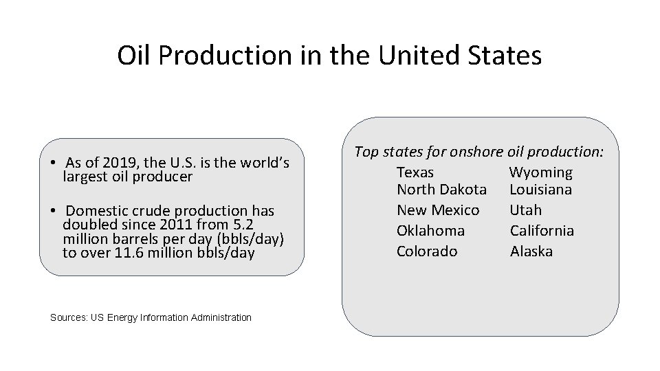 Oil Production in the United States • As of 2019, the U. S. is