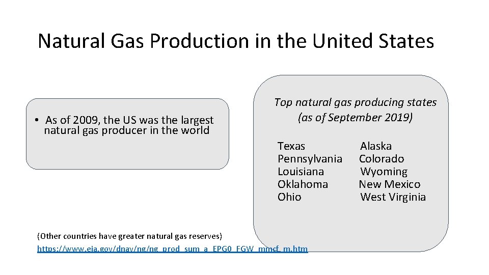 Natural Gas Production in the United States • As of 2009, the US was