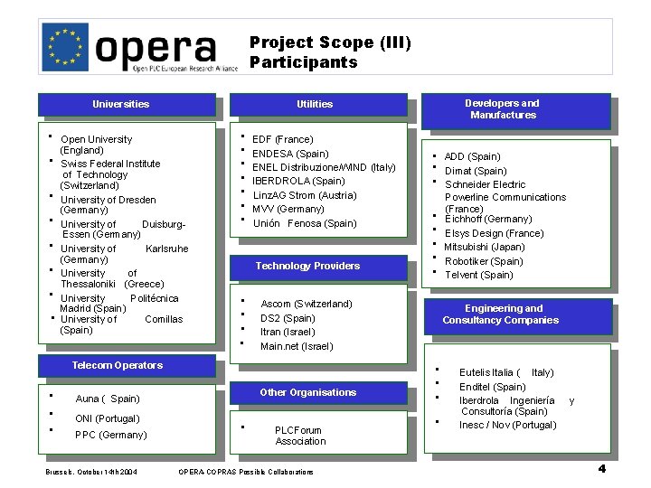 Project Scope (III) Participants Universities • Open University (England) • Swiss Federal Institute of