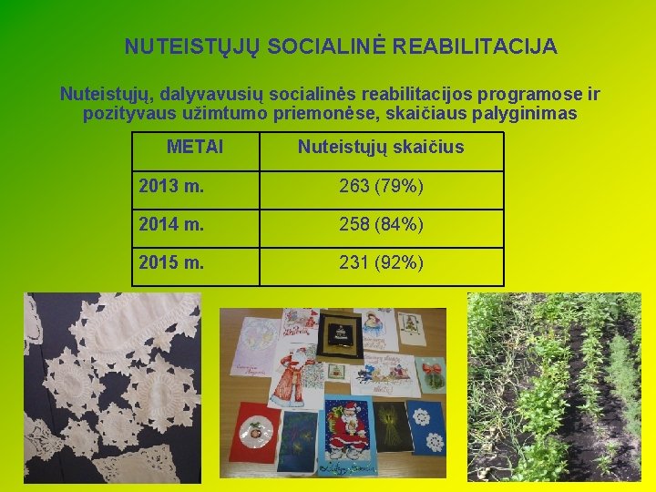 NUTEISTŲJŲ SOCIALINĖ REABILITACIJA Nuteistųjų, dalyvavusių socialinės reabilitacijos programose ir pozityvaus užimtumo priemonėse, skaičiaus palyginimas