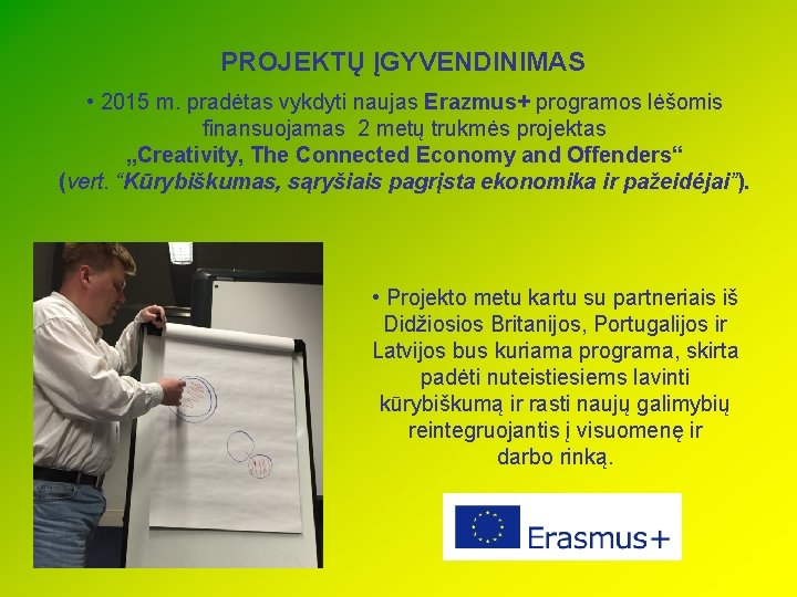 PROJEKTŲ ĮGYVENDINIMAS • 2015 m. pradėtas vykdyti naujas Erazmus+ programos lėšomis finansuojamas 2 metų