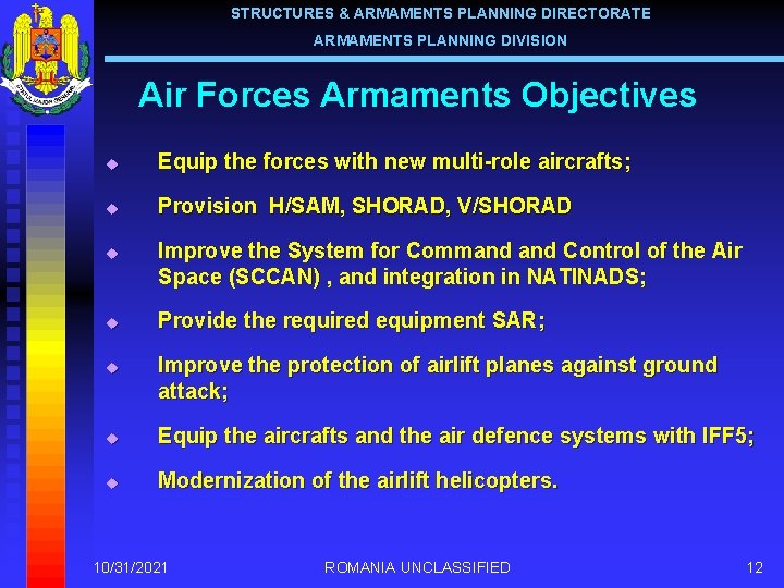STRUCTURES & ARMAMENTS PLANNING DIRECTORATE ARMAMENTS PLANNING DIVISION Air Forces Armaments Objectives u Equip