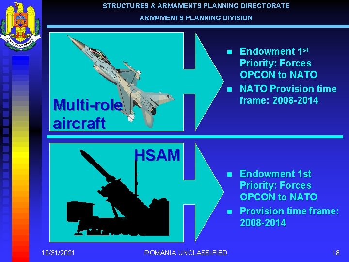 STRUCTURES & ARMAMENTS PLANNING DIRECTORATE ARMAMENTS PLANNING DIVISION n n Multi-role aircraft Endowment 1