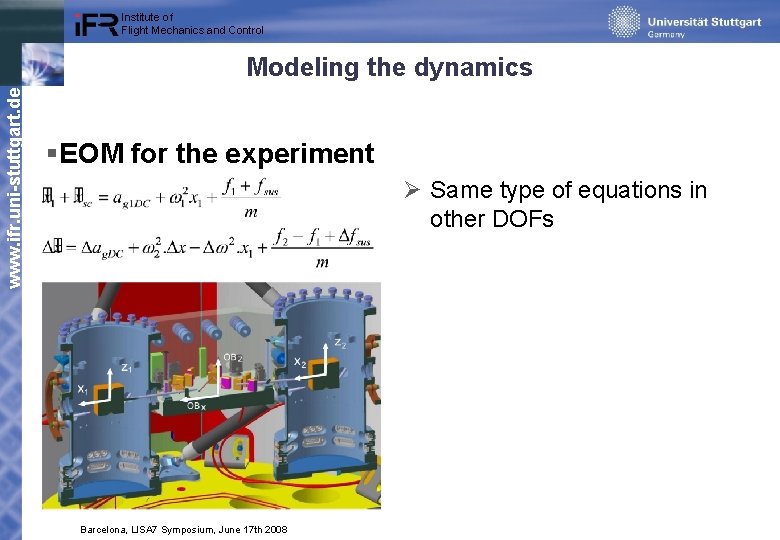 Institute of Flight Mechanics and Control www. ifr. uni-stuttgart. de Modeling the dynamics §EOM