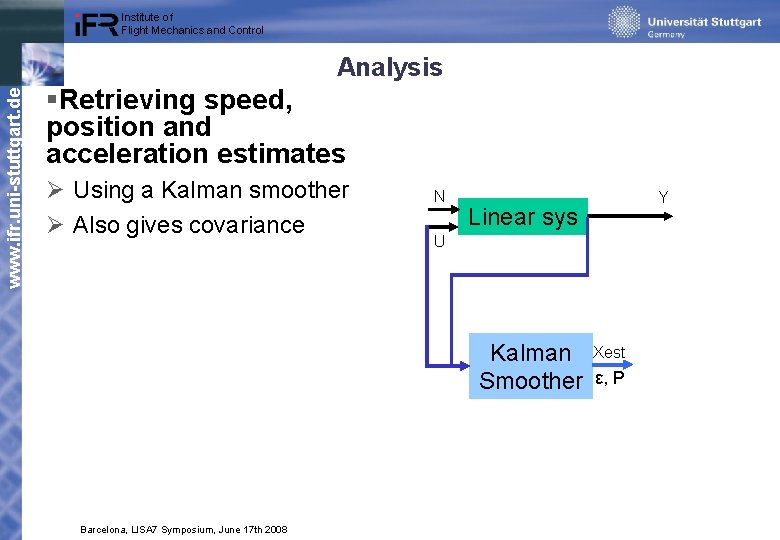 Institute of Flight Mechanics and Control www. ifr. uni-stuttgart. de Analysis §Retrieving speed, position