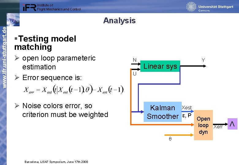 Institute of Flight Mechanics and Control www. ifr. uni-stuttgart. de Analysis §Testing model matching