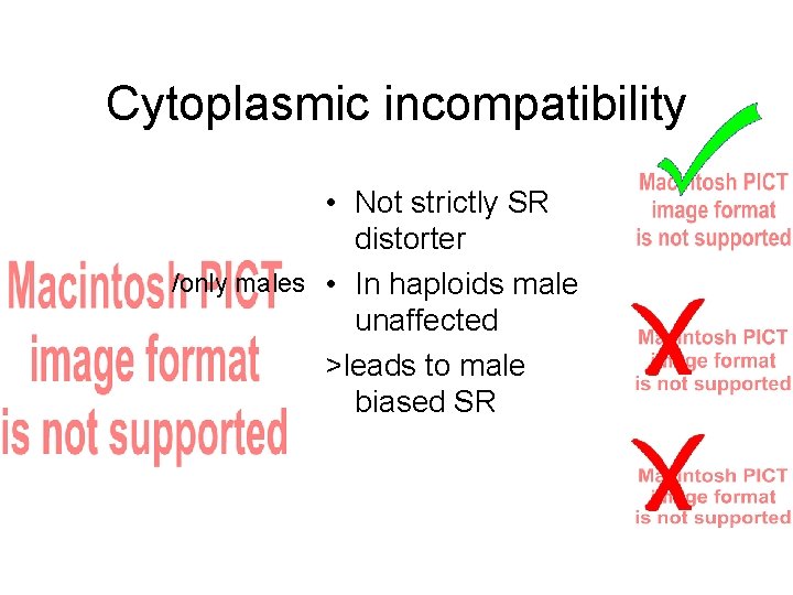Cytoplasmic incompatibility • Not strictly SR distorter /only males • In haploids male unaffected