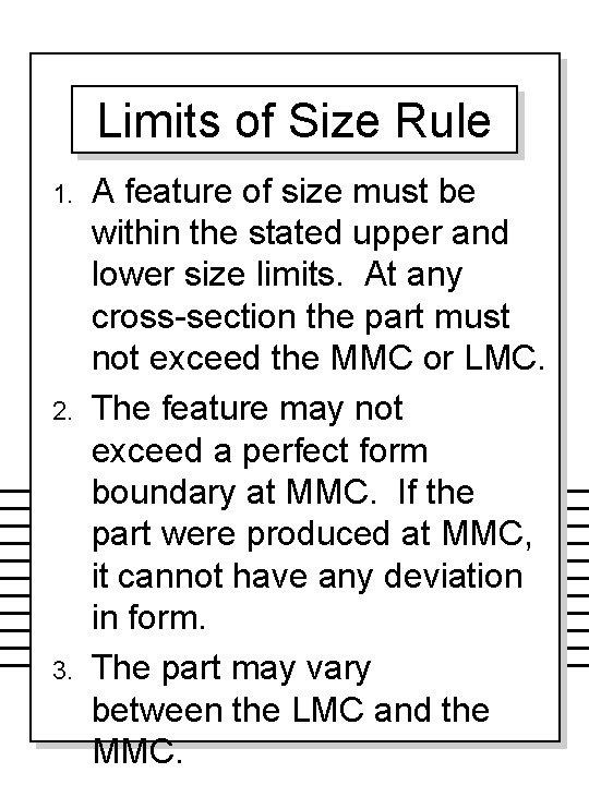 Limits of Size Rule 1. 2. 3. A feature of size must be within