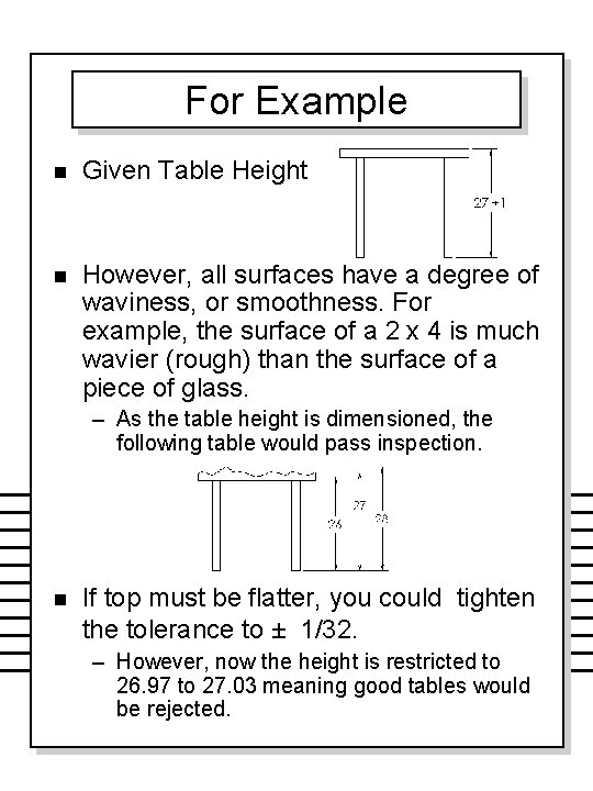 For Example n Given Table Height n However, all surfaces have a degree of