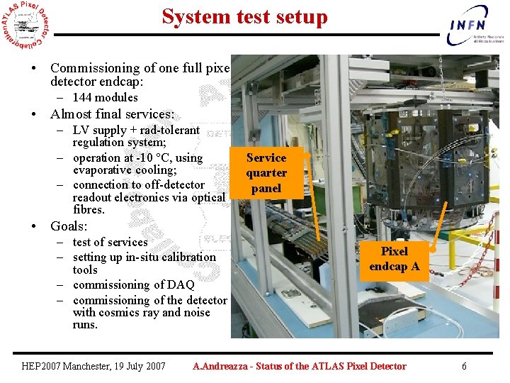 System test setup • Commissioning of one full pixel detector endcap: – 144 modules