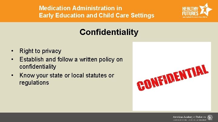 Medication Administration in Early Education and Child Care Settings Confidentiality • Right to privacy