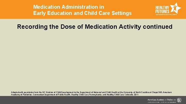 Medication Administration in Early Education and Child Care Settings Recording the Dose of Medication