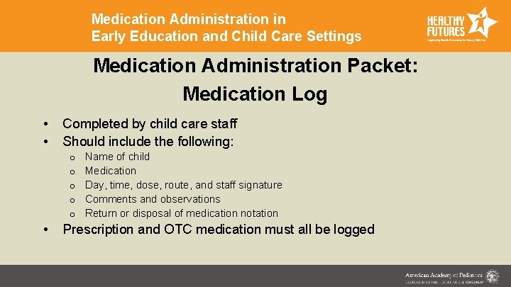 Medication Administration in Early Education and Child Care Settings Medication Administration Packet: Medication Log