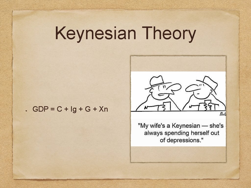 Keynesian Theory GDP = C + Ig + G + Xn 