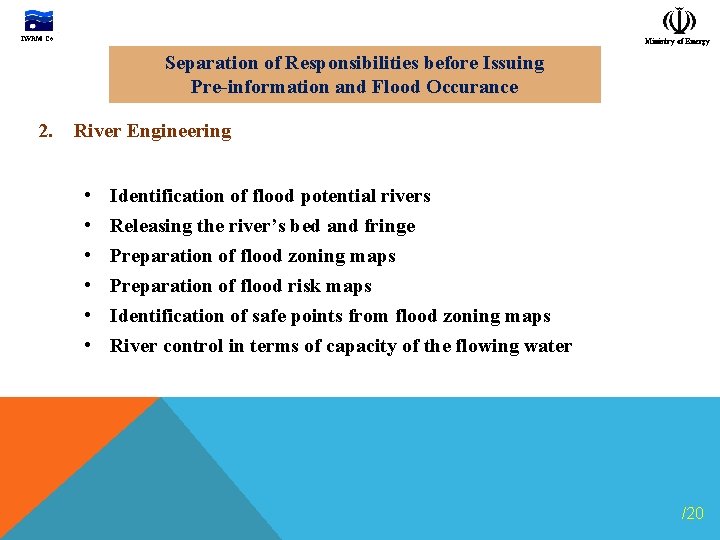 IWRM Co. Ministry of Energy Separation of Responsibilities before Issuing Pre-information and Flood Occurance