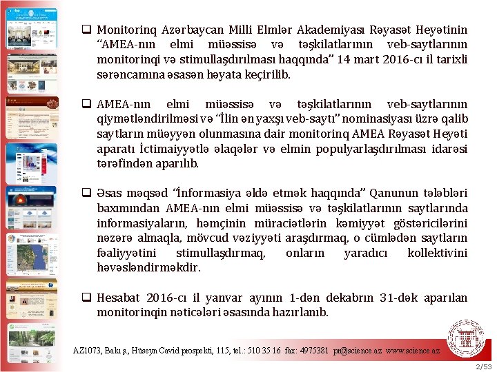 q Monitorinq Azərbaycan Milli Elmlər Akademiyası Rəyasət Heyətinin “AMEA-nın elmi müəssisə və təşkilatlarının veb-saytlarının