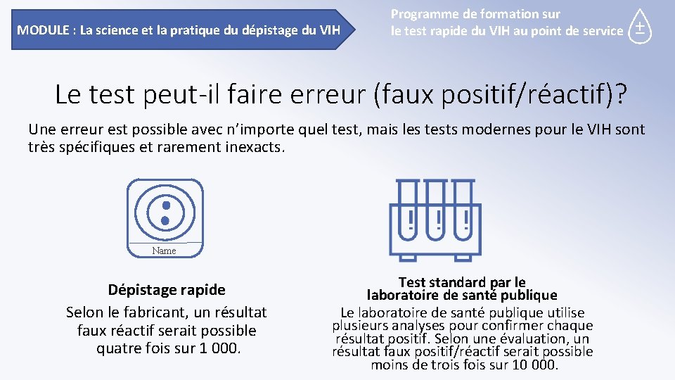 MODULE : La science et la pratique du dépistage du VIH Programme de formation