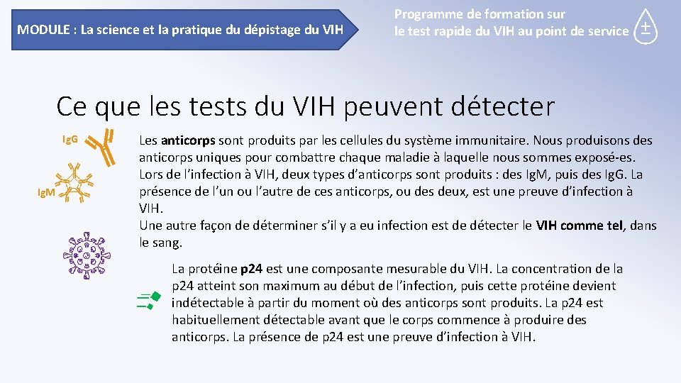 MODULE : La science et la pratique du dépistage du VIH Programme de formation