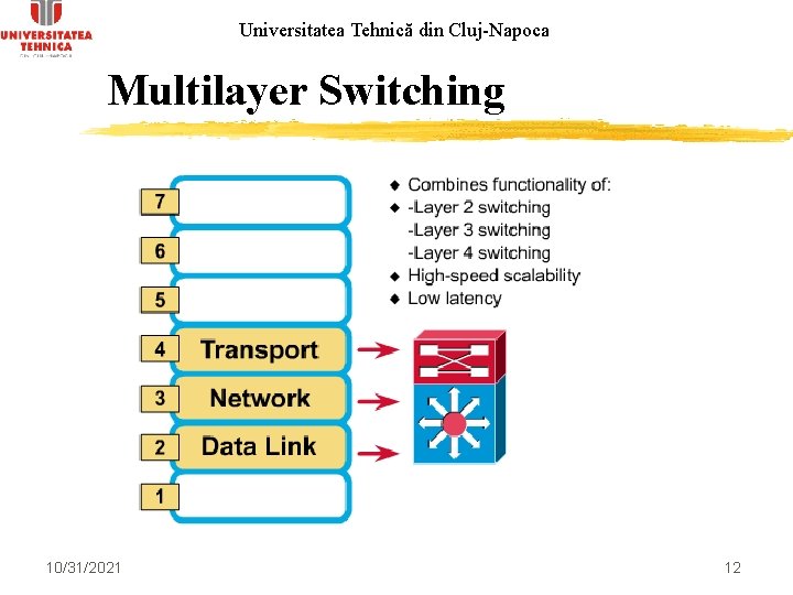 Universitatea Tehnică din Cluj-Napoca Multilayer Switching 10/31/2021 12 