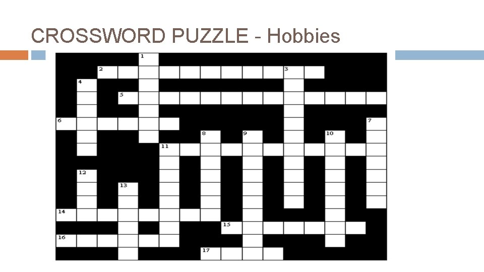 CROSSWORD PUZZLE - Hobbies 