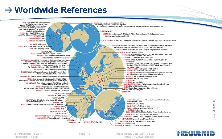 [Excerpt 05/2013] Worldwide References © FREQUENTIS 2014 FREQUENTIS. pptx Page: 11 Presentation Date: 2014