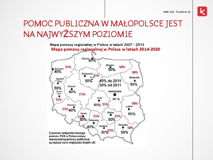 www. kpt. krakow. pl POMOC PUBLICZNA W MAŁOPOLSCE JEST NA NAJWYŻSZYM POZIOMIE Mapa pomocy