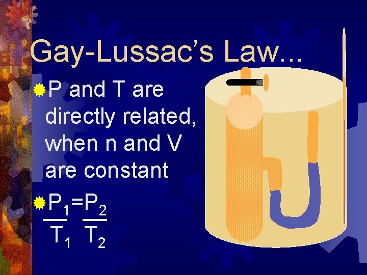 Gay-Lussac’s Law. . . ®P and T are directly related, when n and V