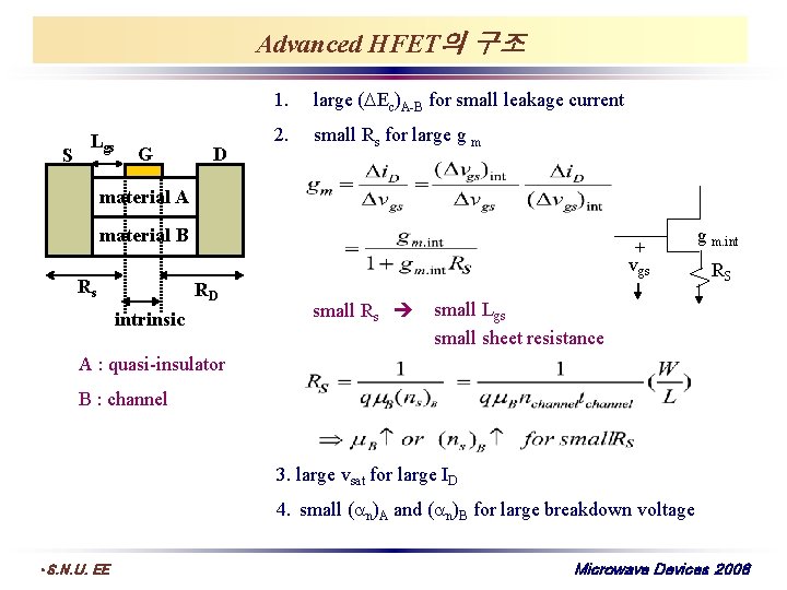 Advanced HFET의 구조 S Lgs G D 1. large ( Ec)A-B for small leakage