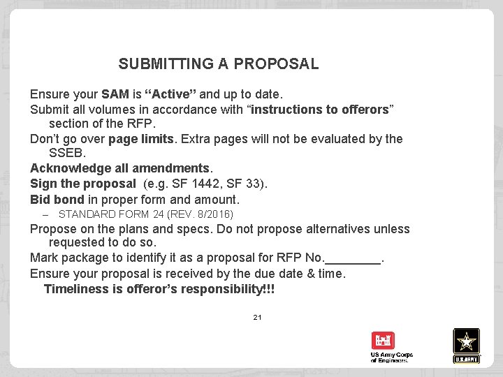 SUBMITTING A PROPOSAL Ensure your SAM is “Active” and up to date. Submit all