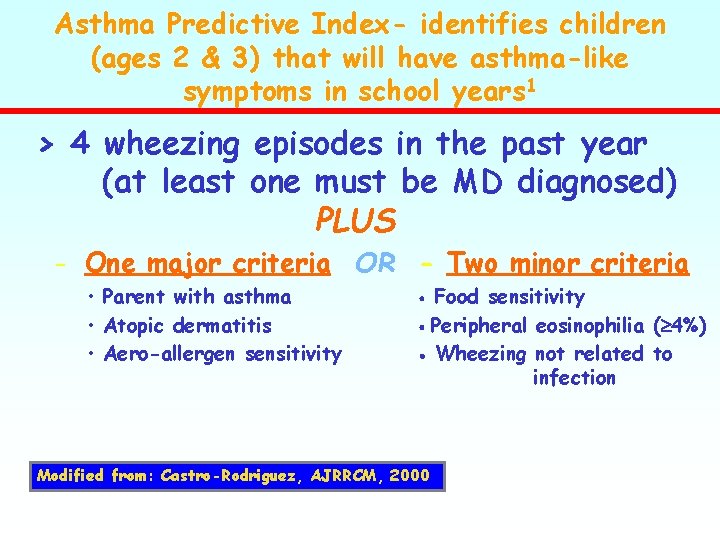 Asthma Predictive Index- identifies children (ages 2 & 3) that will have asthma-like symptoms