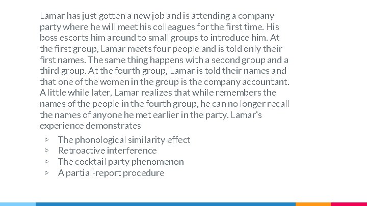 Lamar has just gotten a new job and is attending a company party where