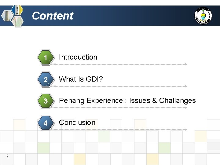 Content 2 1 Introduction 2 What Is GDI? 3 Penang Experience : Issues &