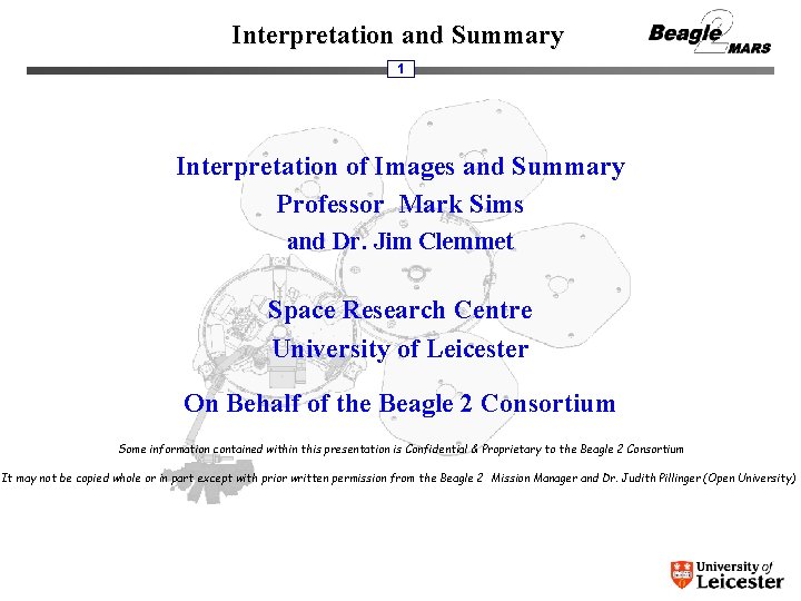 Interpretation and Summary 1 Interpretation of Images and Summary Professor Mark Sims and Dr.