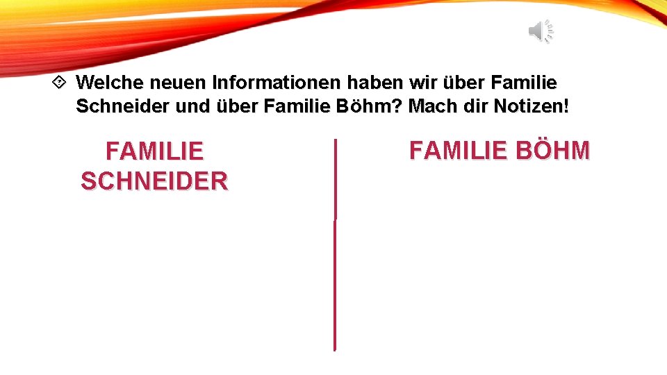 ´ Welche neuen Informationen haben wir über Familie Schneider und über Familie Böhm? Mach