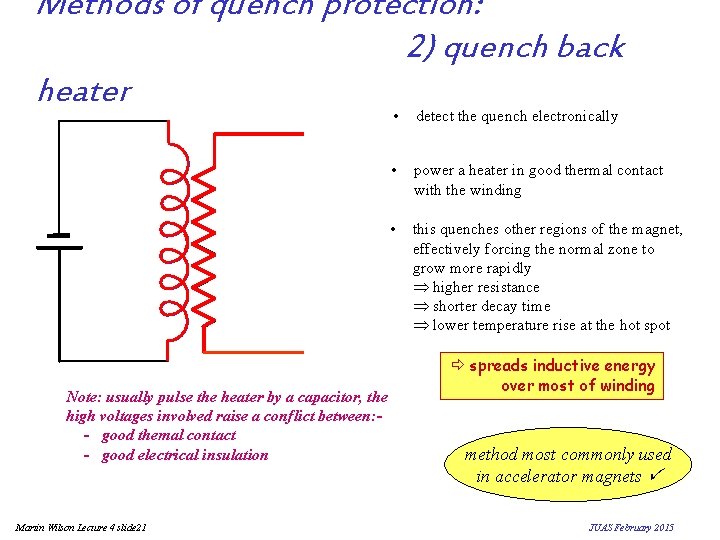 Methods of quench protection: 2) quench back heater Note: usually pulse the heater by