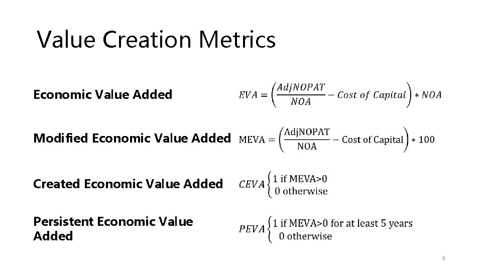 Value Creation Metrics Economic Value Added Modified Economic Value Added Created Economic Value Added