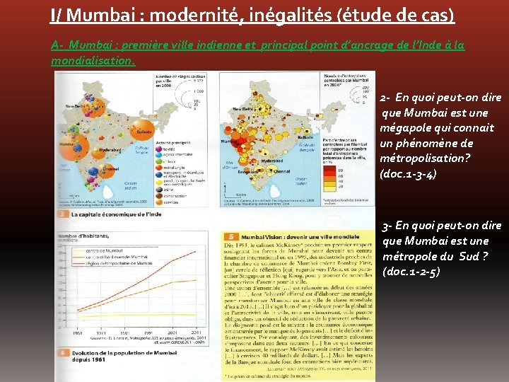 I/ Mumbai : modernité, inégalités (étude de cas) A- Mumbai : première ville indienne