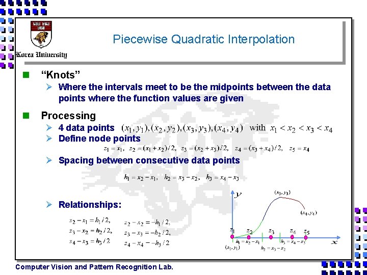 Piecewise Quadratic Interpolation n “Knots” Ø Where the intervals meet to be the midpoints