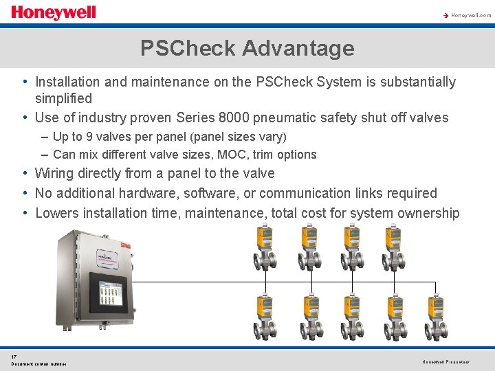 à Honeywell. com PSCheck Advantage • Installation and maintenance on the PSCheck System is