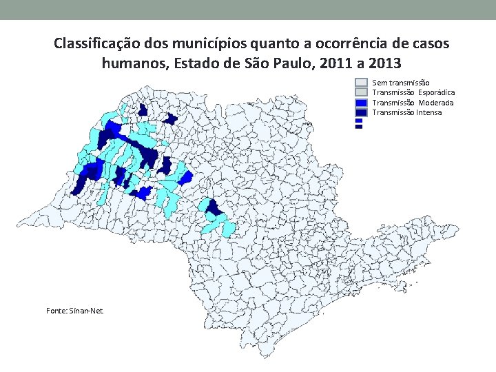 Classificação dos municípios quanto a ocorrência de casos humanos, Estado de São Paulo, 2011