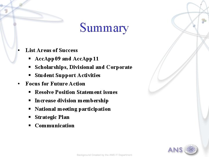 Summary • List Areas of Success § Acc. App 09 and Acc. App 11