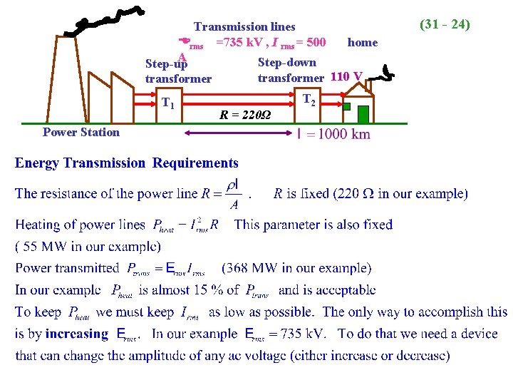 Transmission lines Erms =735 k. V , I rms = 500 A Step-down Step-up