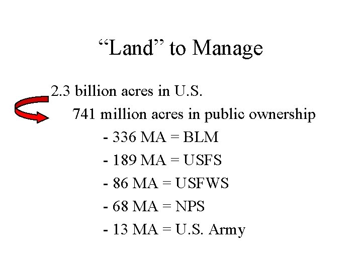 “Land” to Manage 2. 3 billion acres in U. S. 741 million acres in